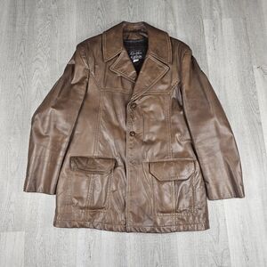Vtg USA 70s Grais Brown Long Leather Western Jacket Coat 40 R Removable Fur Line